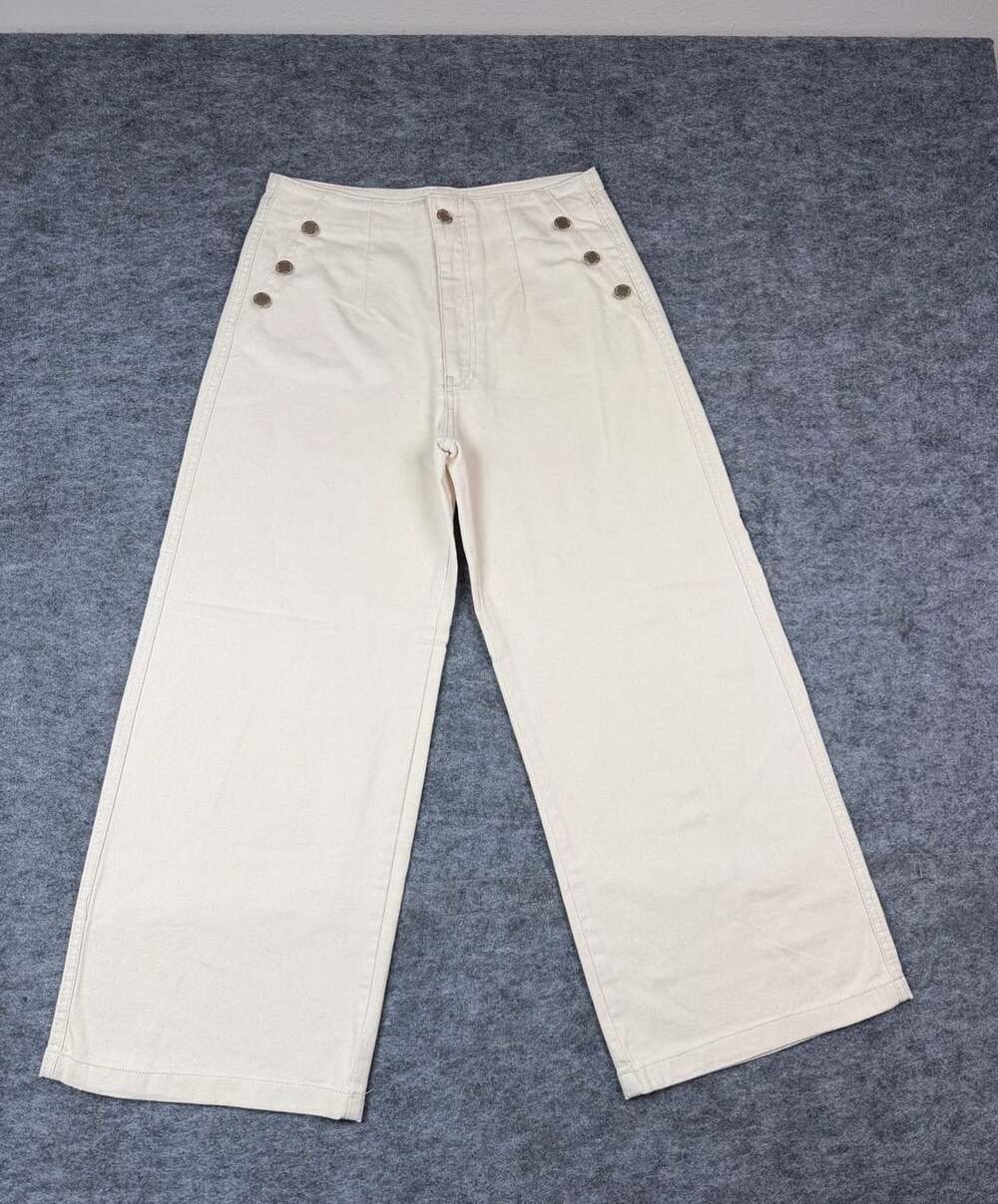 Koton  High-Rise Wide-Leg Jeans Cream Button-Front  W30 L32